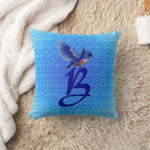 Monogram Initial B Bluebird Cushion