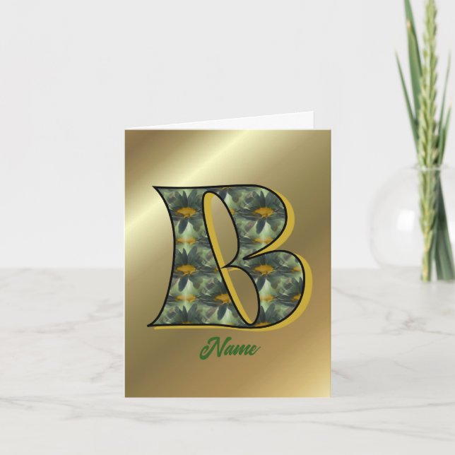 Monogram Initial B Daisies Art Personalised Note Card (Front)