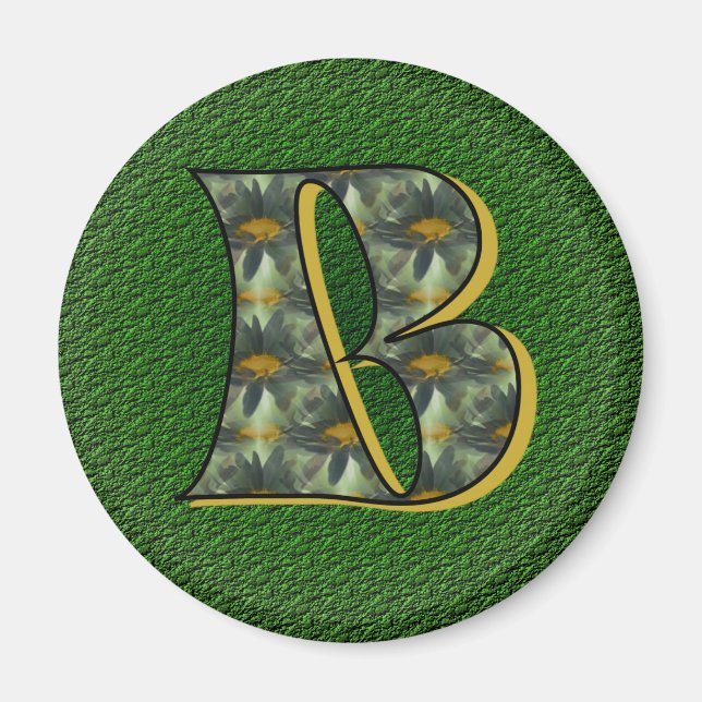 Monogram Initial B Daisies Floral Art Magnet (Front)