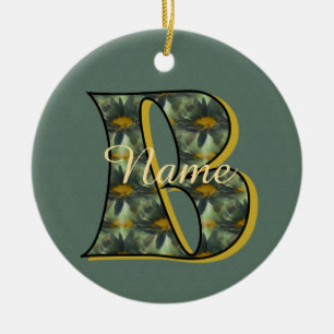 Monogram Initial B Daisies Floral Personalised Ceramic Tree Decoration