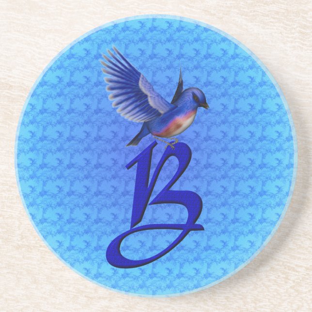 Monogram Initial B Elegant Bluebird Drink Coaster (Front)