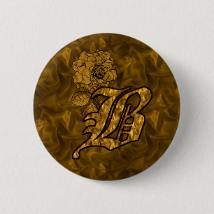Monogram Initial B Elegant Gold Peony Flower 6 Cm Round Badge