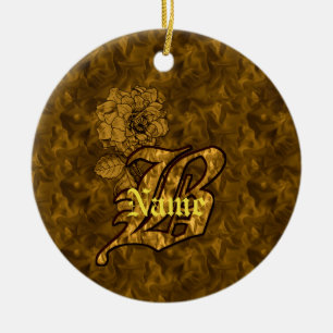 Monogram Initial B Elegant Gold Peony Flower Ceramic Tree Decoration