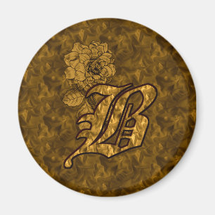 Monogram Initial B Elegant Gold Peony Flower Magnet