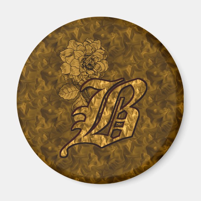 Monogram Initial B Elegant Gold Peony Flower Magnet (Front)