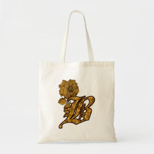 Monogram Initial B Elegant Gold Peony Flower Tote Bag