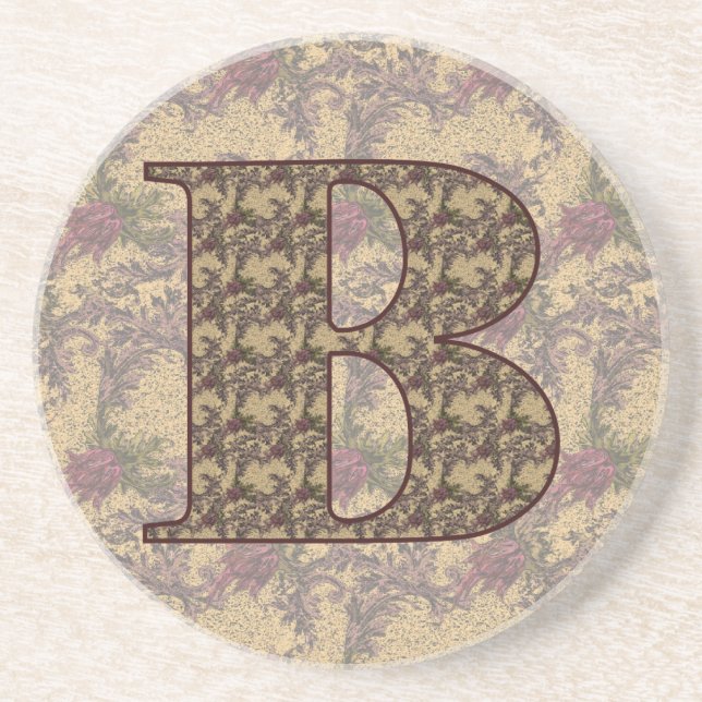 Monogram Initial B Elegant Vintage Floral Coaster (Front)