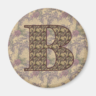 Monogram Initial B Elegant Vintage Floral Magnet