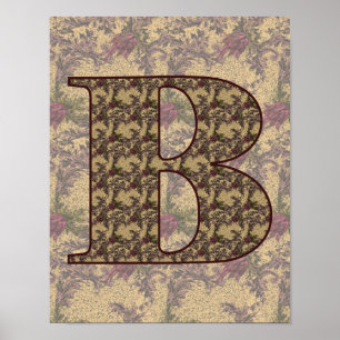 Monogram Initial B Elegant Vintage Floral Poster