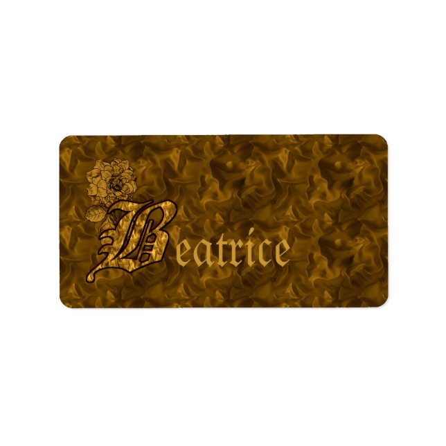 Monogram Initial B Gold Peony Floral Personalised Label (Front)