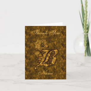 Monogram Initial B Gold Satin Peony Personalised Thank You Card