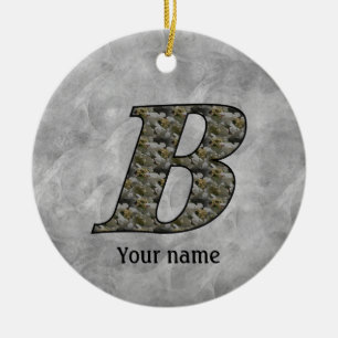Monogram Initial B Hydrangea Flowers Personalised Ceramic Tree Decoration