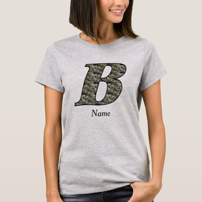 Monogram Initial B Hydrangea Flowers Personalised T-Shirt (Front)