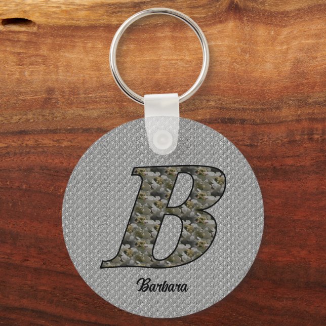 Monogram Initial B Hydrangea Flowers Personalized Key Ring (Front)