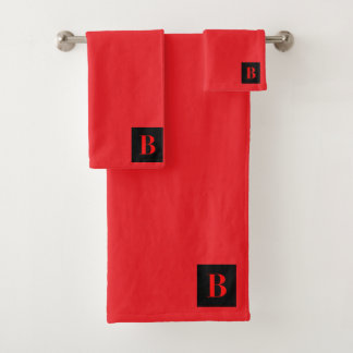 Monogram Initial B Red  Bath Towel Set