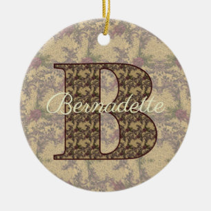 Monogram Initial B Vintage Floral Personalised Ceramic Tree Decoration