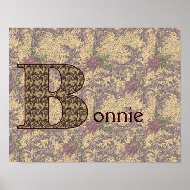 Monogram Initial B Vintage Floral Personalised Poster (Front)