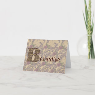 Monogram Initial B Vintage Floral Personalised Thank You Card