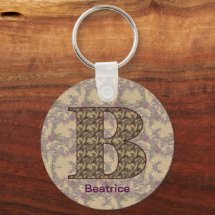 Monogram Initial B Vintage Floral Personalized Key Ring