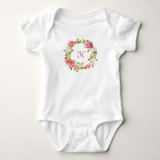 Monogram Initial Baby Tutu Floral Rose Wreath Bodysuit