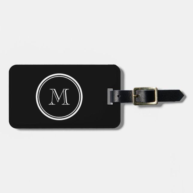 Monogram Initial Black High End Coloured Luggage Tag (Front Horizontal)