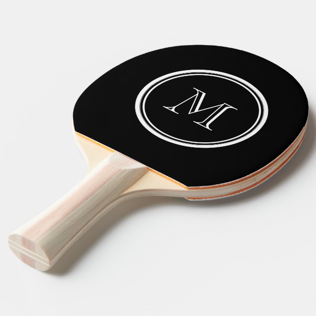 Monogram Initial Black High End Coloured Ping Pong Paddle (Front Angle)