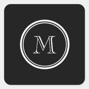 Monogram Initial Black High End Coloured Square Sticker