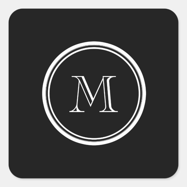 Monogram Initial Black High End Coloured Square Sticker (Front)