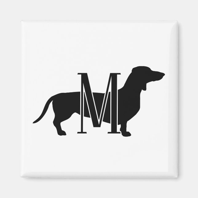 Monogram Initial Black & White Doxie Silhouette  Magnet (Front)