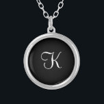 Monogram Initial Black White Minimalist Gift Her Silver Plated Necklace<br><div class="desc">Monogram this minimalist black and white silver necklace as a gift for her. Great for birthday gifts,  bridesmaid gifts,  wedding party gifts.</div>