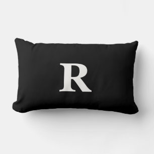 Monogram Initial Black White Simple Elegant Gift Lumbar Cushion