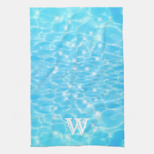 Monogram Initial Blue Water Ripple Water Texture Tea Towel