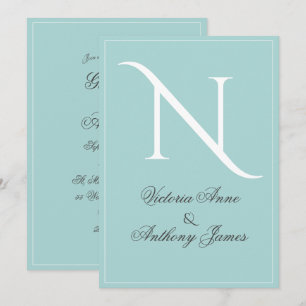 Monogram Initial Blue White Frame Wedding  Invitation