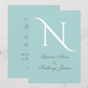 Monogram Initial Blue White Wedding Invitation