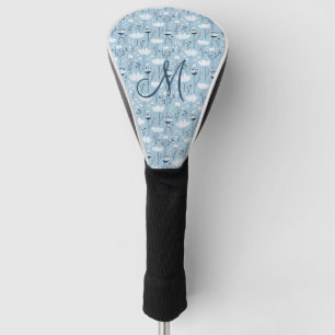Monogram Initial Boho Blue White Florals Trendy Golf Head Cover