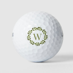 Monogram Initial Botanical Green Wreath Golf Balls