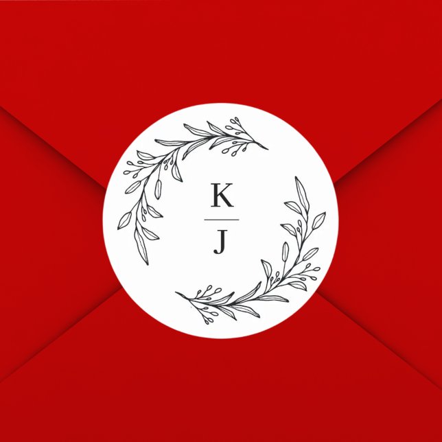 Monogram Initial Botanical Leaf Wedding Favour  Classic Round Sticker (Creator Uploaded)