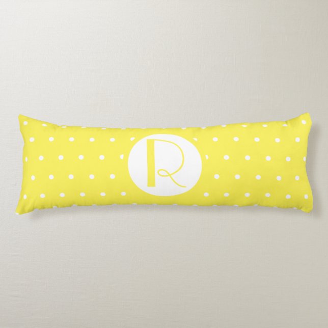 Monogram Initial Bright Yellow White Polka Dots Body Cushion (Front)