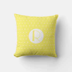 Monogram Initial Bright Yellow White Polka Dots Cushion