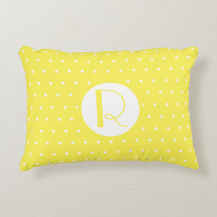 Monogram Initial Bright Yellow White Polka Dots Decorative Cushion