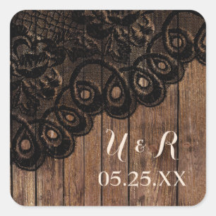 Monogram Initial Brown and Black Lace  Square Sticker