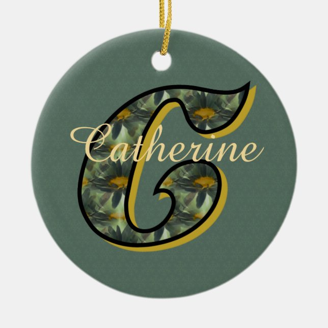 Monogram Initial C Daisies Floral Personalised  Ceramic Tree Decoration (Front)