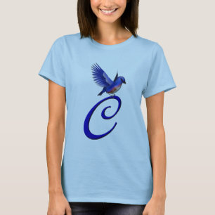 Monogram Initial C Elegant Bluebird T Shirt
