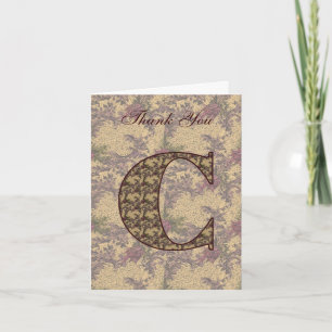 Monogram Initial C Elegant Floral Thank You Card