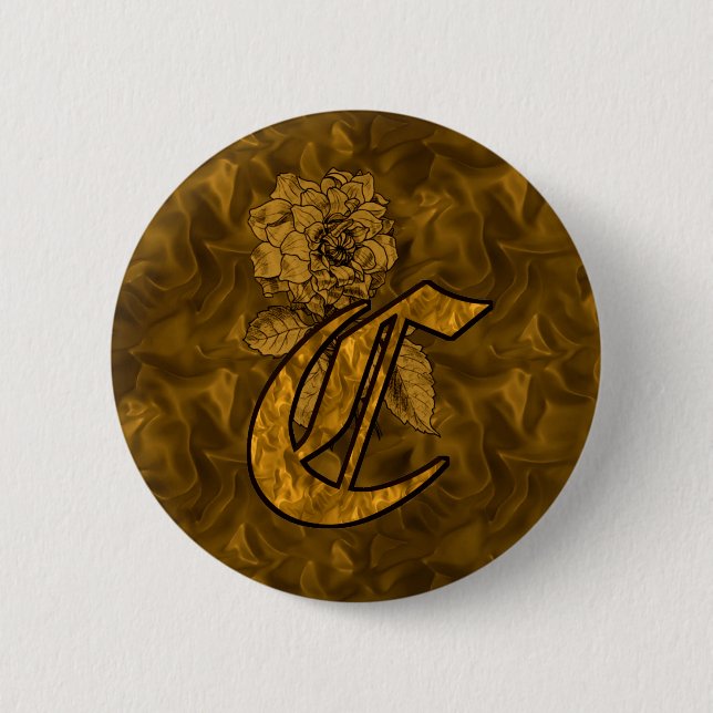 Monogram Initial C Elegant Gold Peony Flower 6 Cm Round Badge (Front)