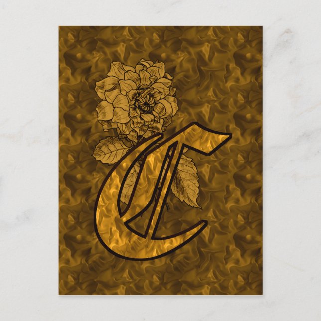 Monogram Initial C Elegant Gold Peony Flower Postcard (Front)