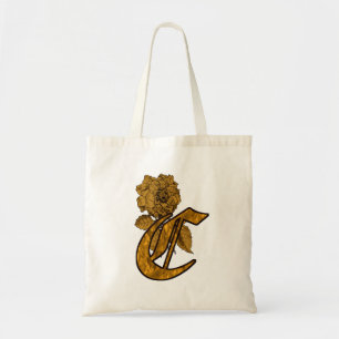 Monogram Initial C Elegant Gold Peony Flower Tote Bag