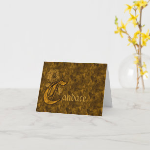 Monogram Initial C Gold Peony Flower Personalised  Card