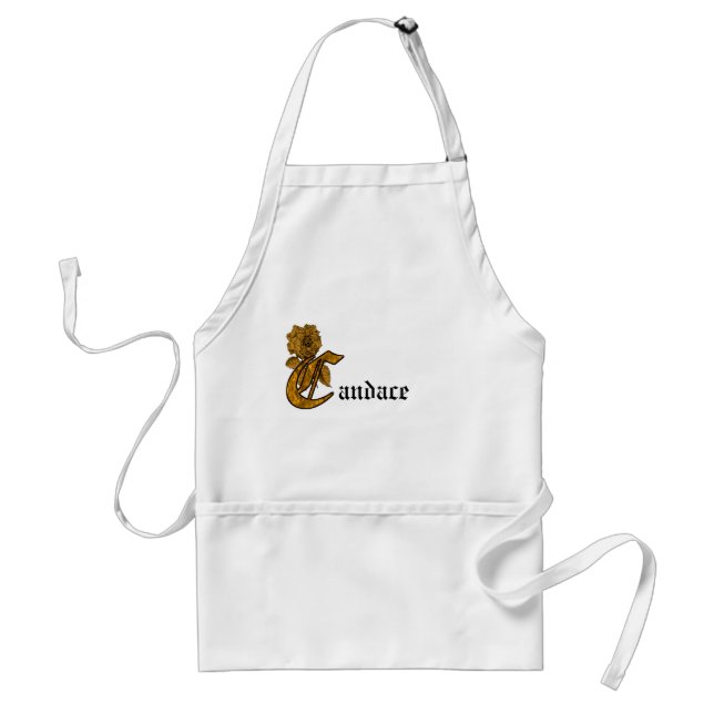 Monogram Initial C Gold Peony Personalised Standard Apron (Front)