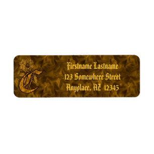 Monogram Initial C Gold Peony Return Address 